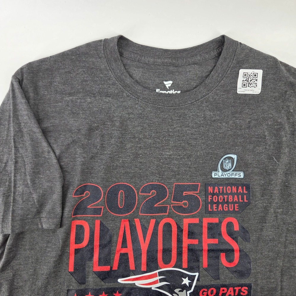 Fanatics Patriots 2025 Playoffs Shirt Mens L Charcoal Heather NFL Graphic Tee